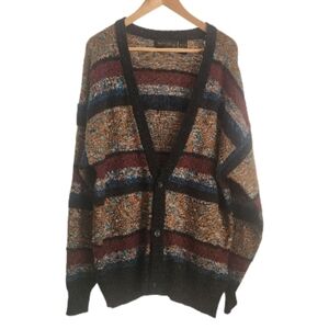 Vtg 90s Michael Gerald XL Multicolor Striped Cardigan‎ Sweater Coogi Style Retro
